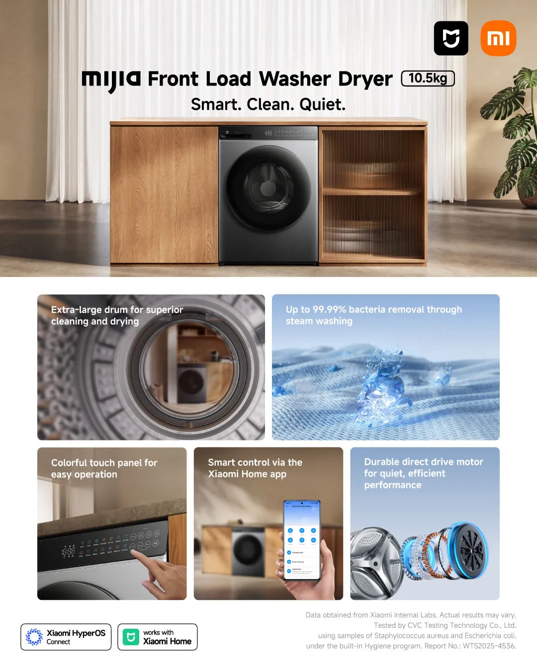 Xiaomi Mijia Front Load Washer & Washer Dryer | 10.5kg |Steam Sterilization, Ultra-Slim, Smart Control, 2Y Warranty