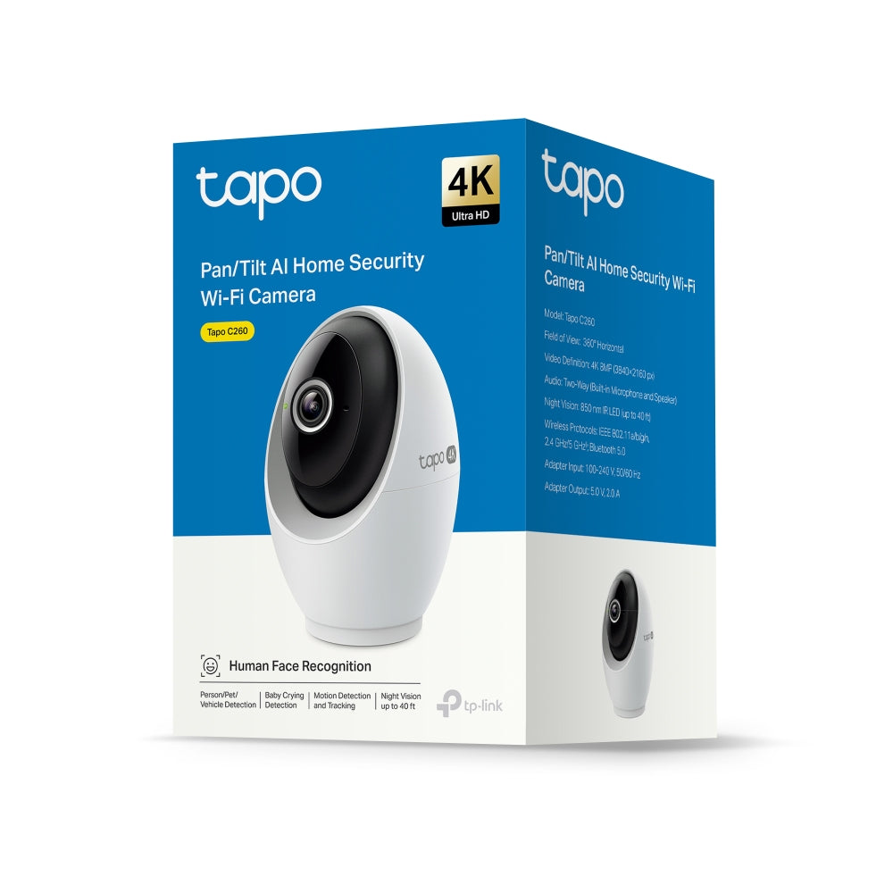 TP-Link Tapo C260 Pan/Tilt AI Home Security Wi-Fi Camera, 4K 8MP, AI detection