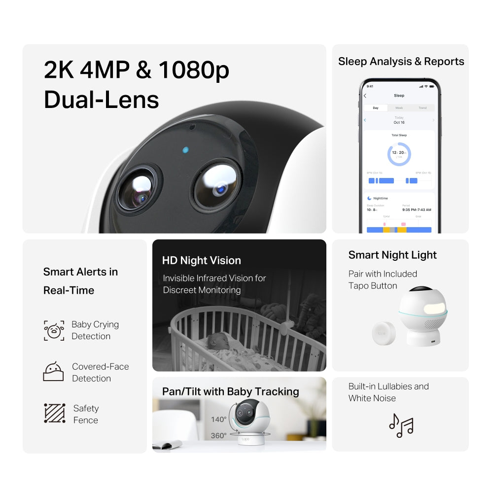 TP-Link Tapo C840 Pan/Tilt Smart AI Baby Monitor Camera 4MP + 2MP Dual Lens Live View