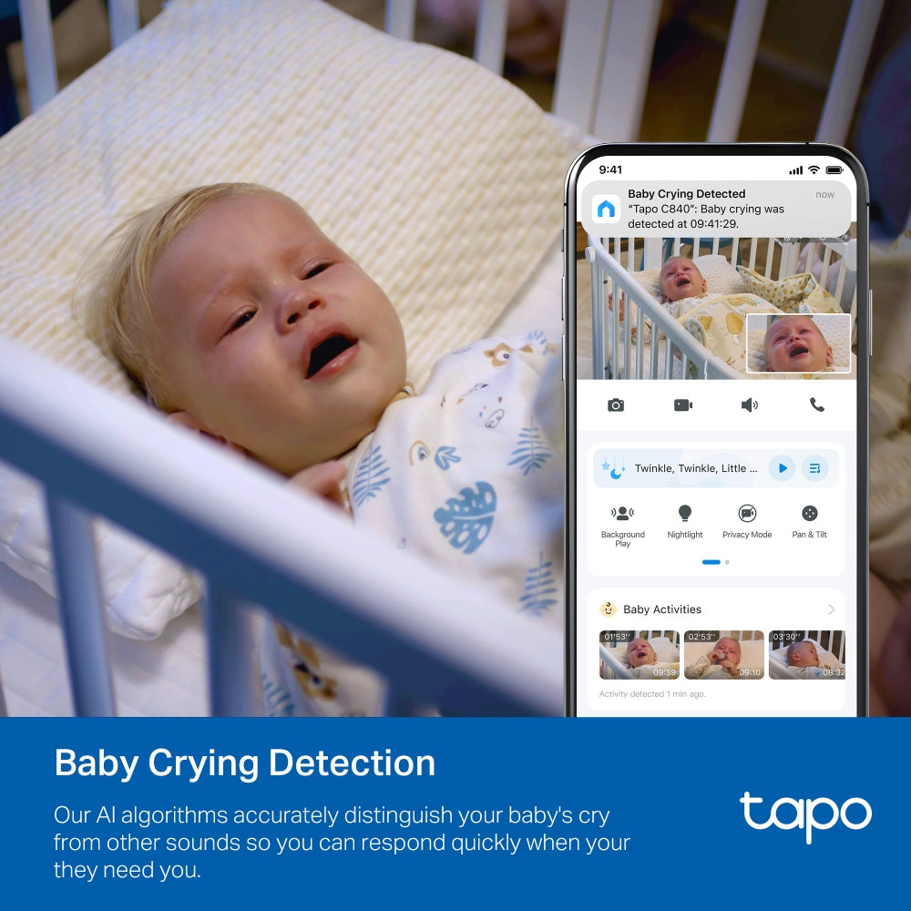 TP-Link Tapo C840 Pan/Tilt Smart AI Baby Monitor Camera 4MP + 2MP Dual Lens Live View