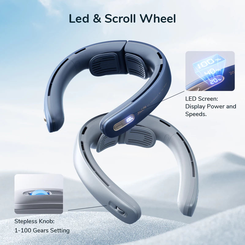 JisuLife Neck Fan Pro 1 100-Gear Strong Cooling Wind 5000mAh LED Screen Bladeless Portable Neck Aircon