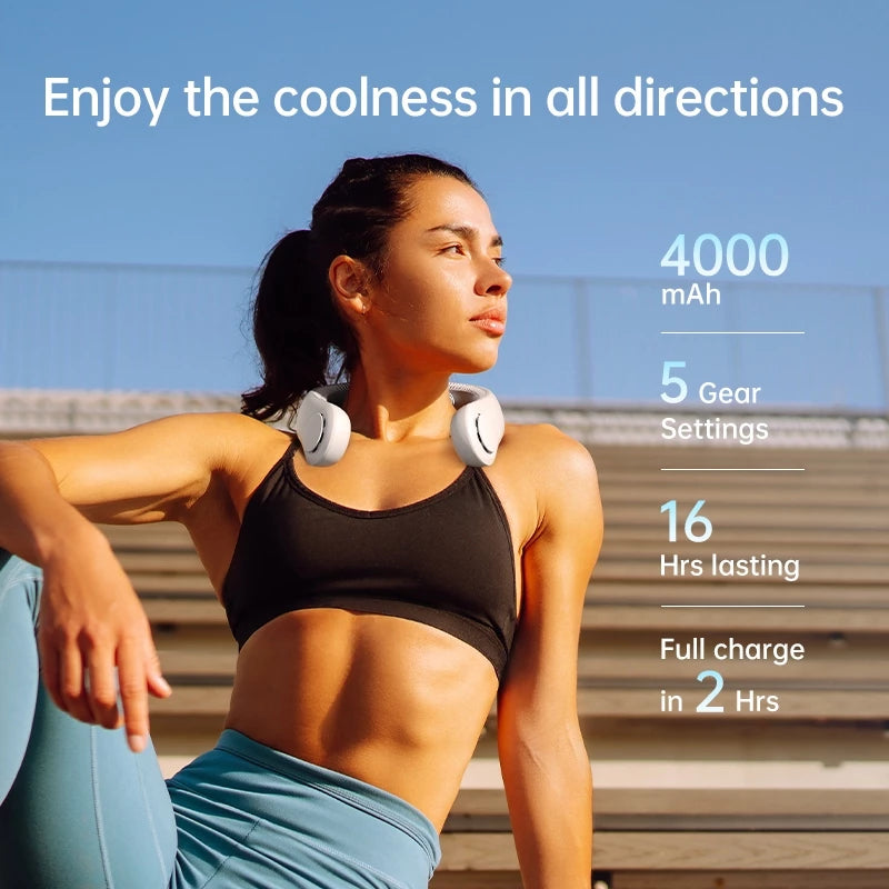 JisuLife Neck Fan 4 Portable Cooling 5 speed Strong Wind 4000mAh High-capacity Battery