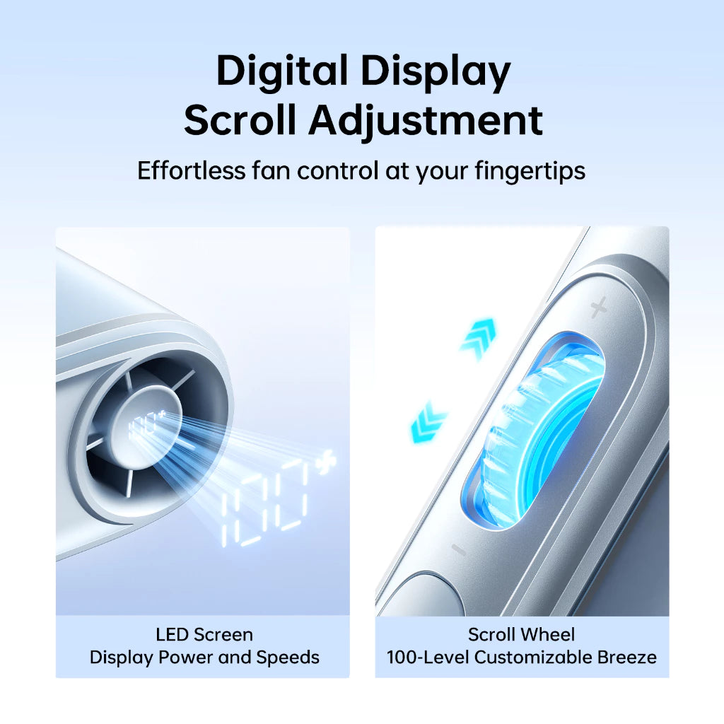 JisuLife Neck Fan 5 100 Levels Adjustable Strong Wind Handheld Fan Desktop LED Screen Portable Sports Fan Waist Fan