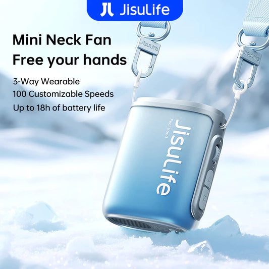 JisuLife Neck Fan 5 100 Levels Adjustable Strong Wind Handheld Fan Desktop LED Screen Portable Sports Fan Waist Fan