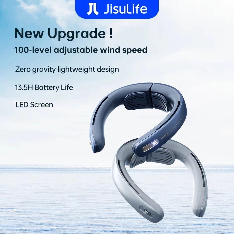 JisuLife Neck Fan Pro 1 100-Gear Strong Cooling Wind 5000mAh LED Screen Bladeless Portable Neck Aircon
