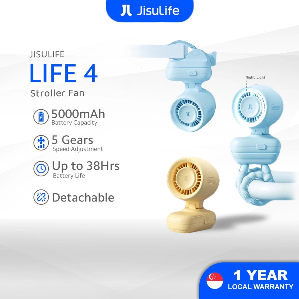 JISULIFE Life 4 Octopus Stroller Fan 5000mAh | Portable USB Rechargeable Fan | 5 Speed | LED Display | Type-C Charging