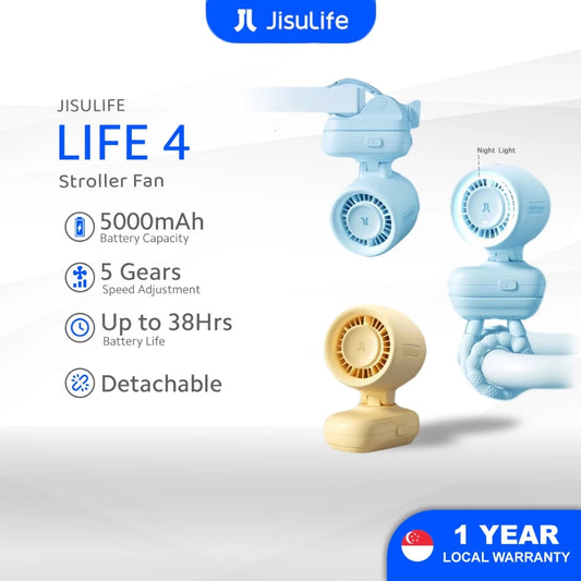 JISULIFE Life 4 Octopus Stroller Fan 5000mAh | Portable USB Rechargeable Fan | 5 Speed | LED Display | Type-C Charging