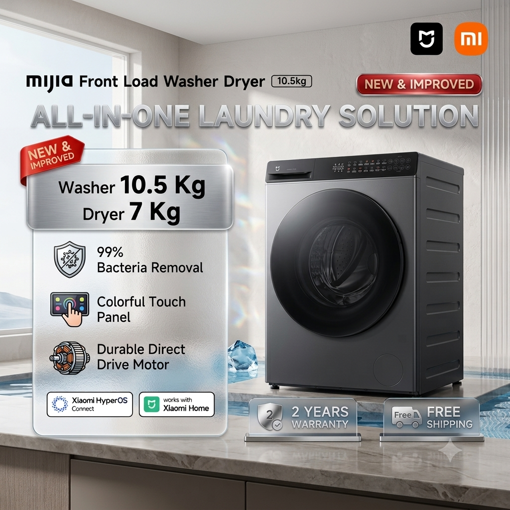 Xiaomi Mijia Front Load Washer & Washer Dryer | 10.5kg |Steam Sterilization, Ultra-Slim, Smart Control, 2Y Warranty