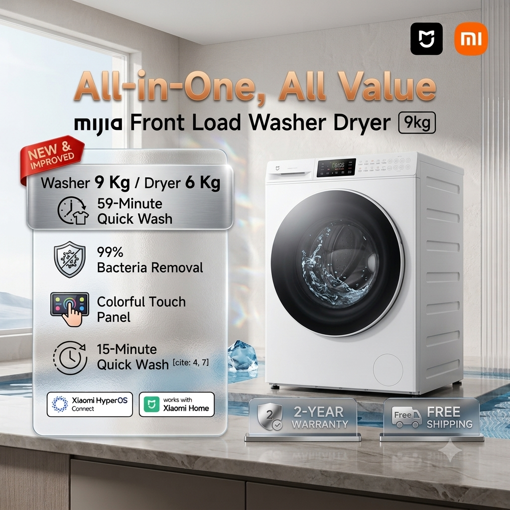 Xiaomi Mijia Front Load Washer Dryer 9kg | Washing Machine 9kg Large Capacity Fast Drying | FREE DELIVERY & INSTALLATION